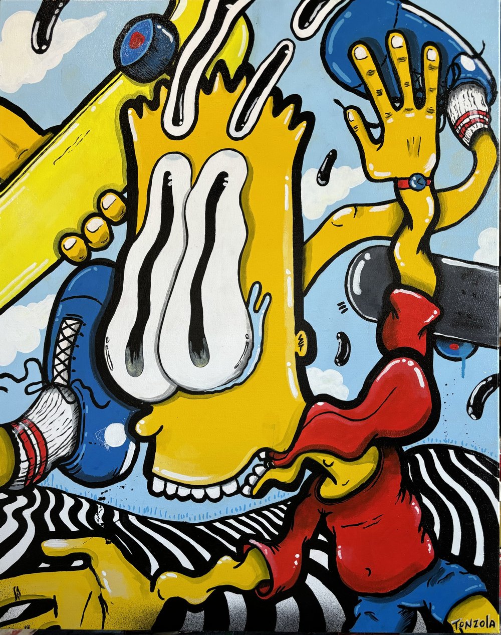 A surreal skateboarder painting by Eric Tonzola.